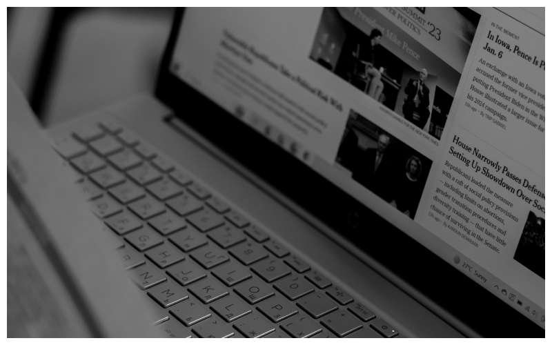 Digital news publishing platform displayed on a laptop
